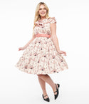 Swing-Skirt General Print Keyhole Self Tie Pocketed Collared Dress With a Bow(s)