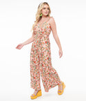 Floral Print Back Zipper Tie Waist Waistline Sweetheart Jumpsuit With a Sash