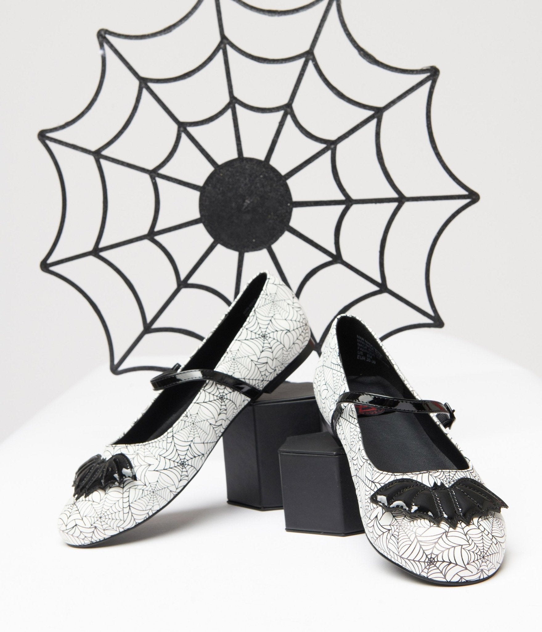 

White & Black Bat Spiderweb Mary Jane Flats