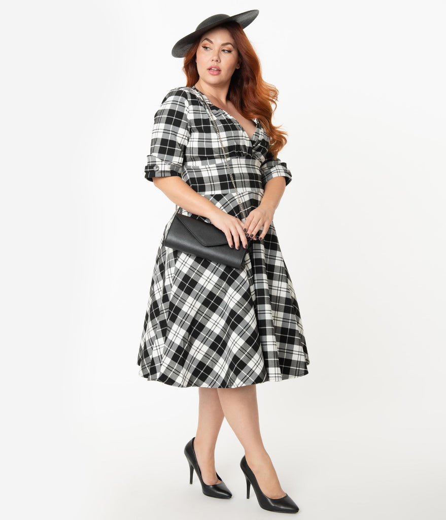 black and white plaid overall dress