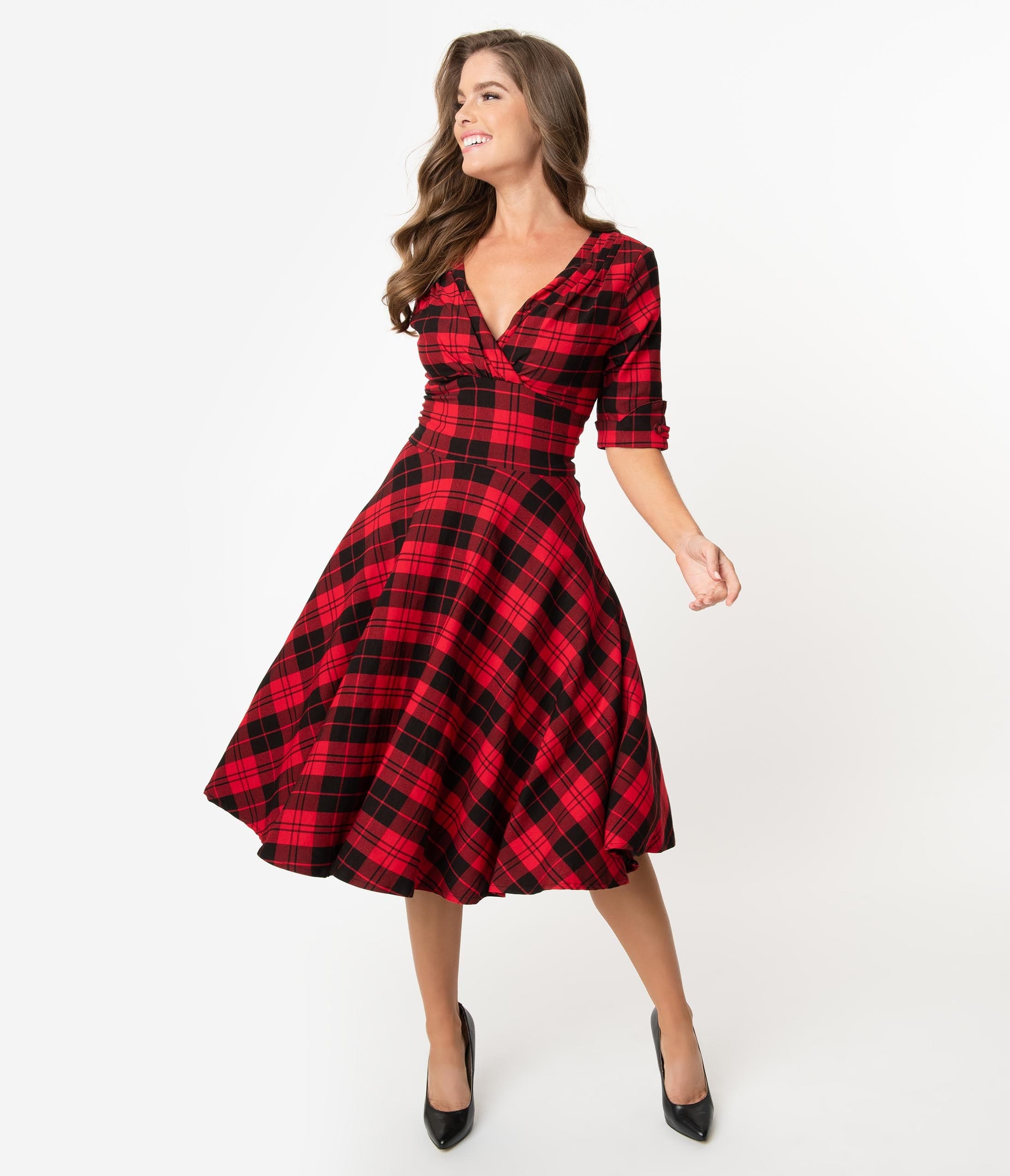 red and black check frock