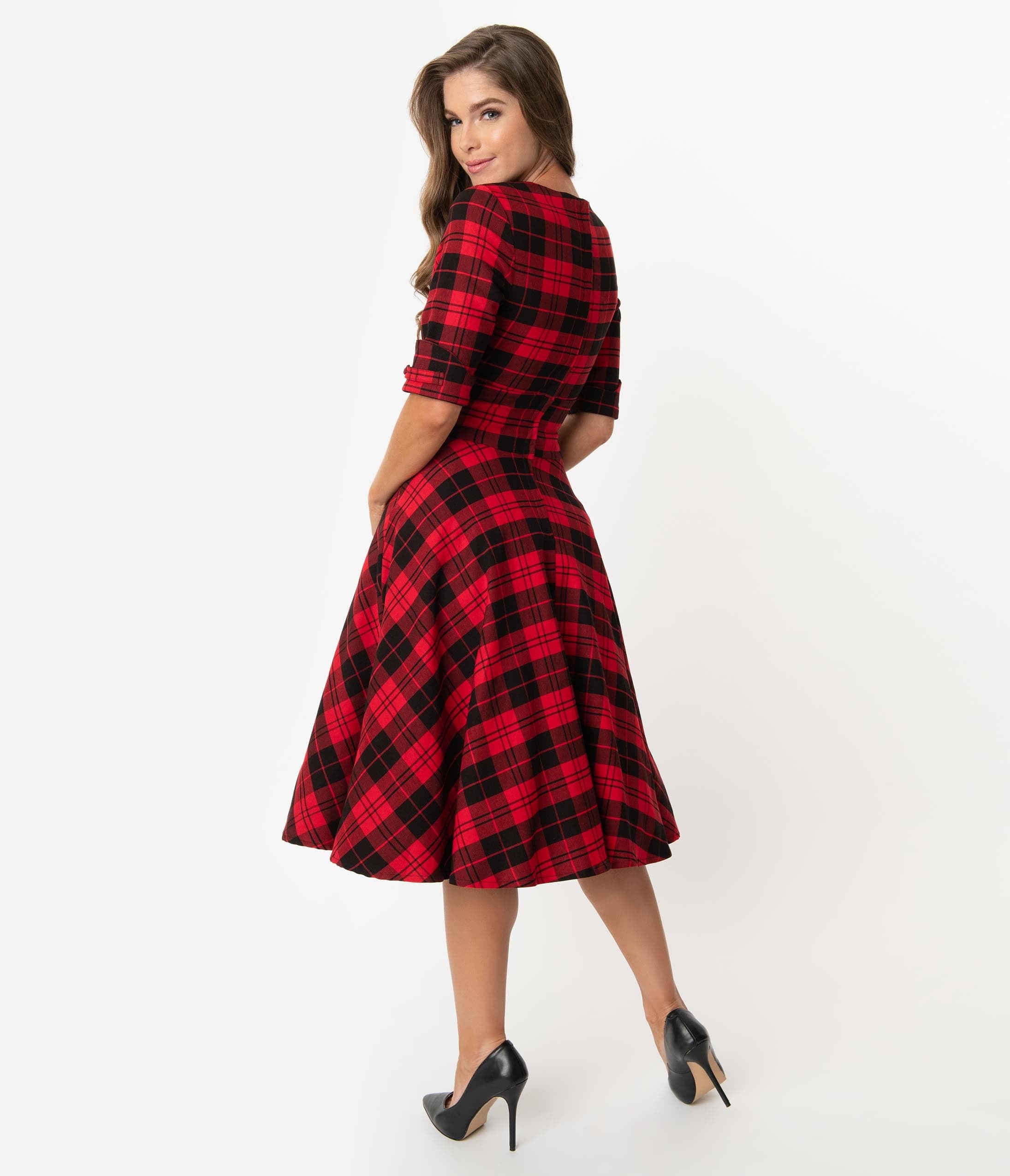 black and tartan dress