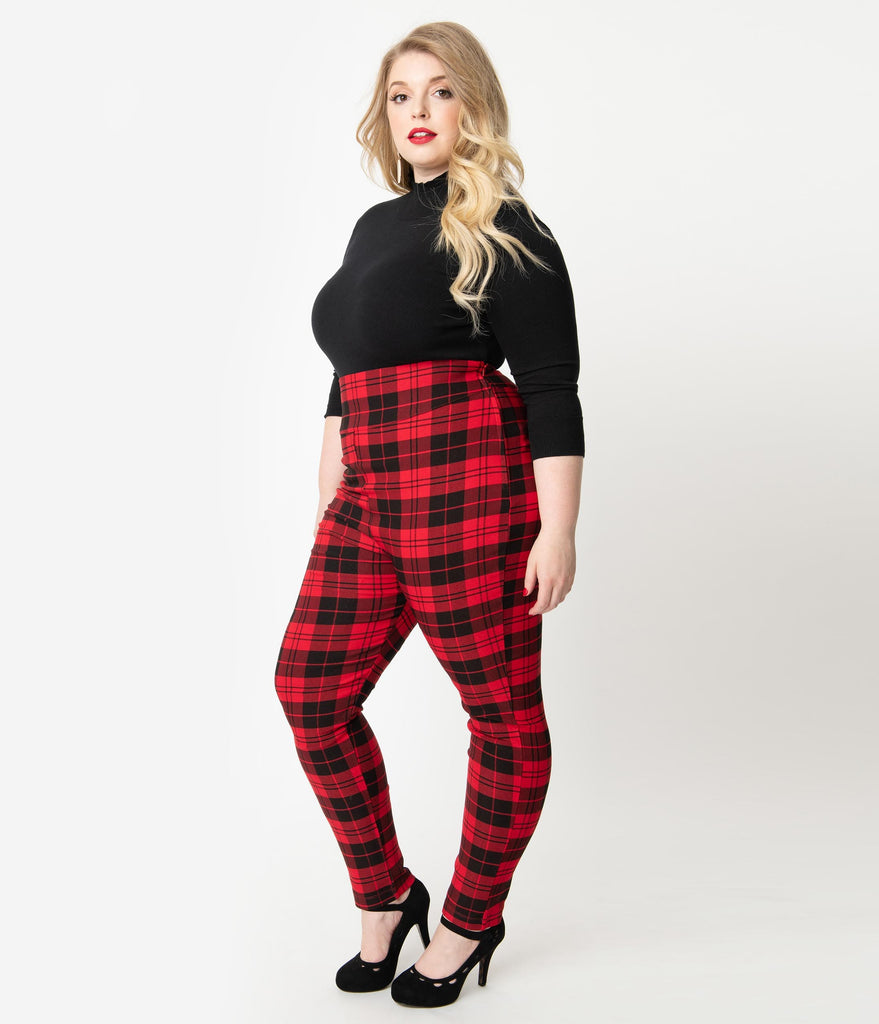 red and black plaid pants