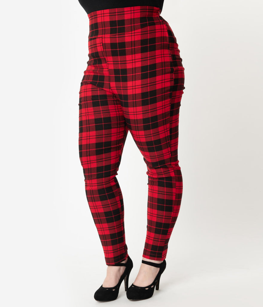 red and black plaid women's pants