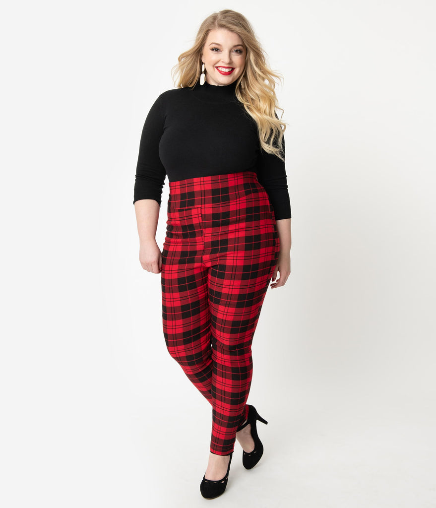 plus size high waisted plaid pants