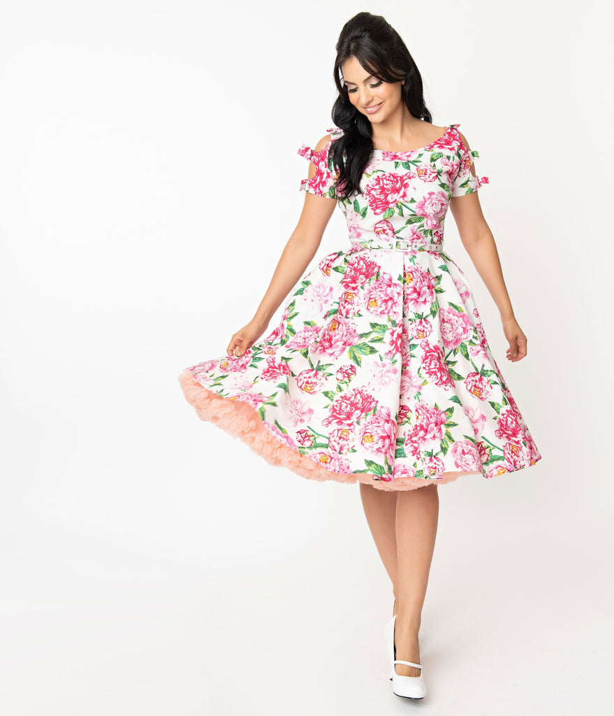 pink swing dress 1950s