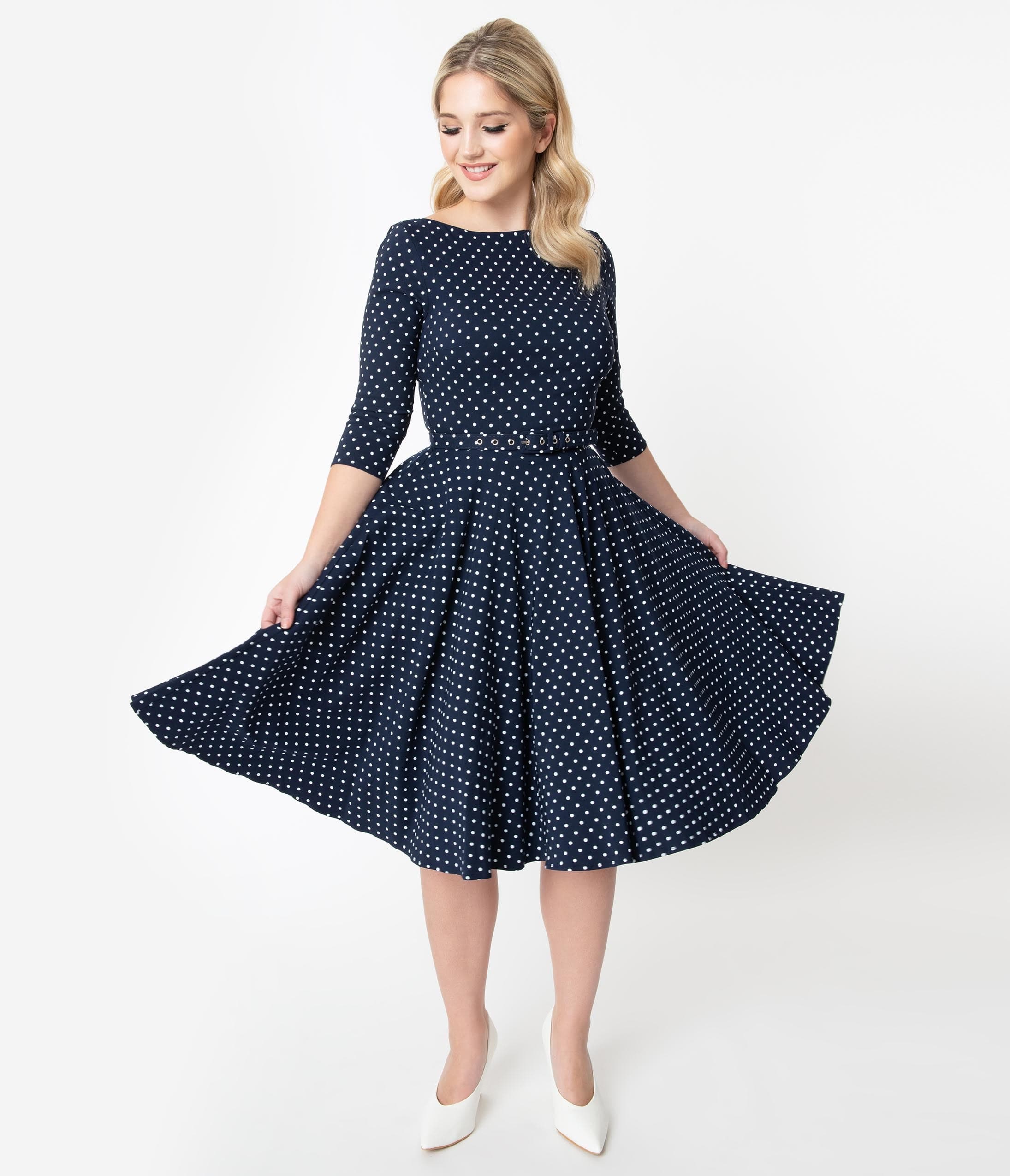 ladies navy spot dress