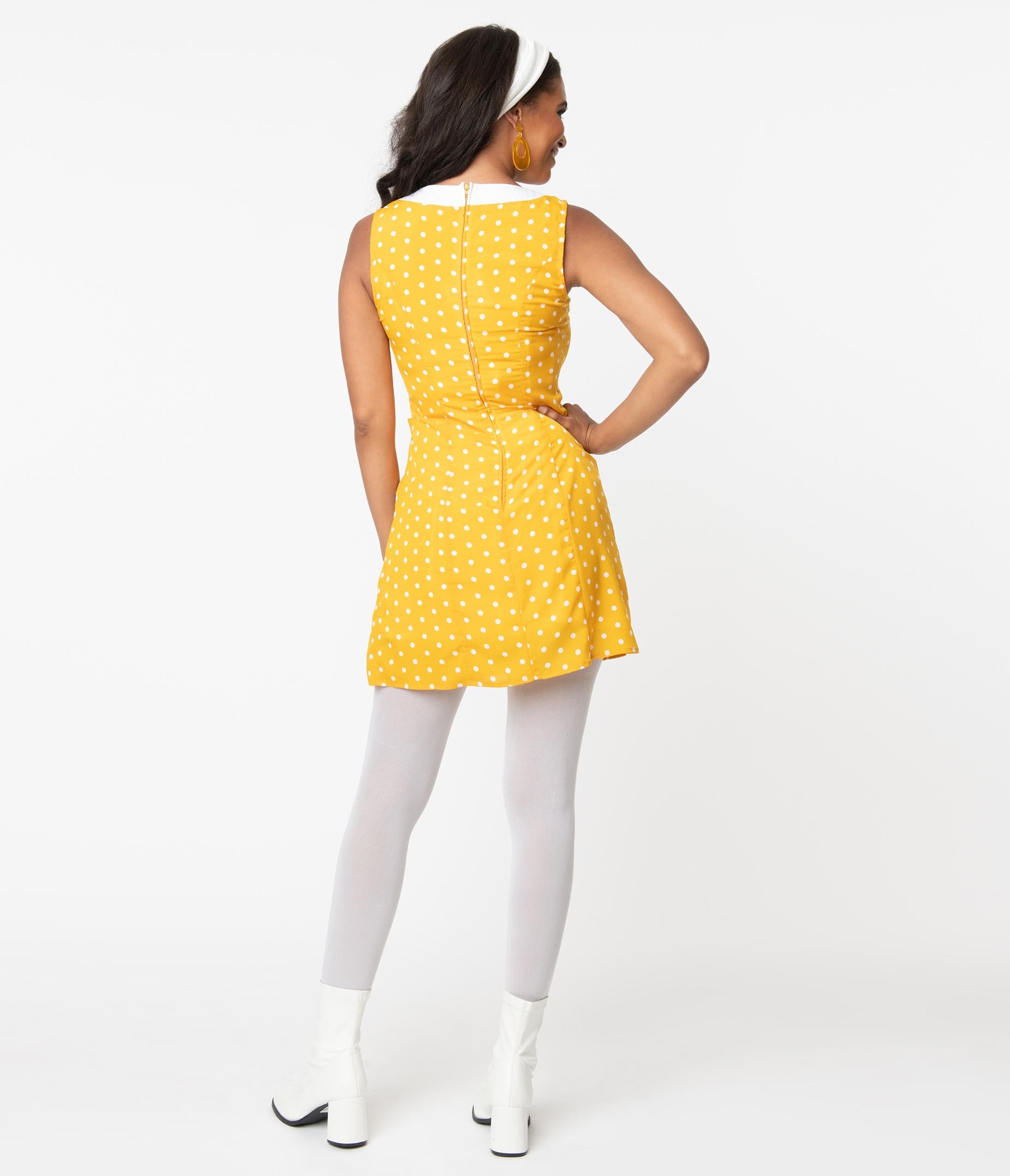 mustard and white polka dot dress