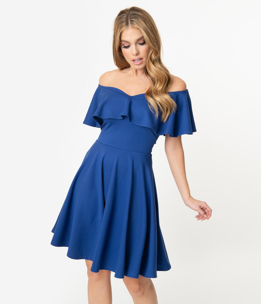 cobalt blue off the shoulder dress