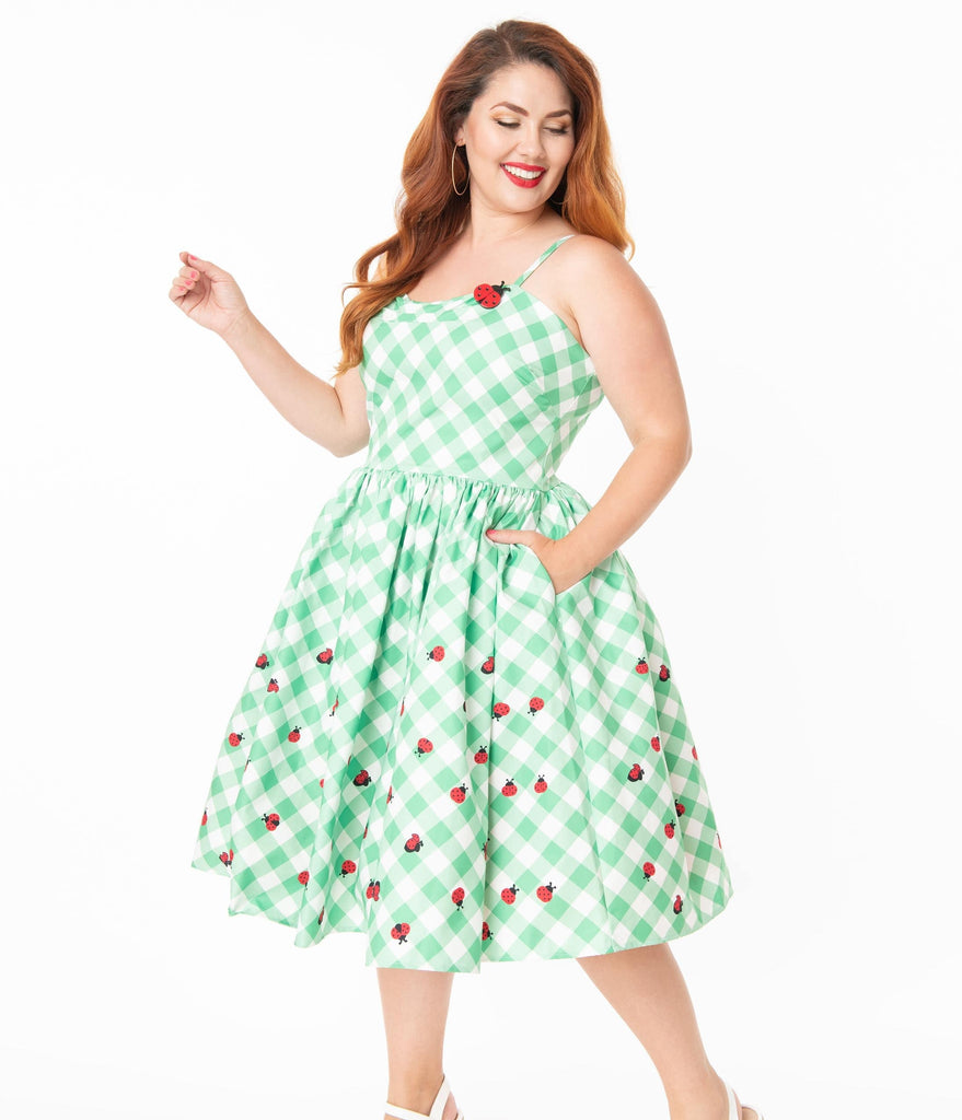 green and white plus size dress