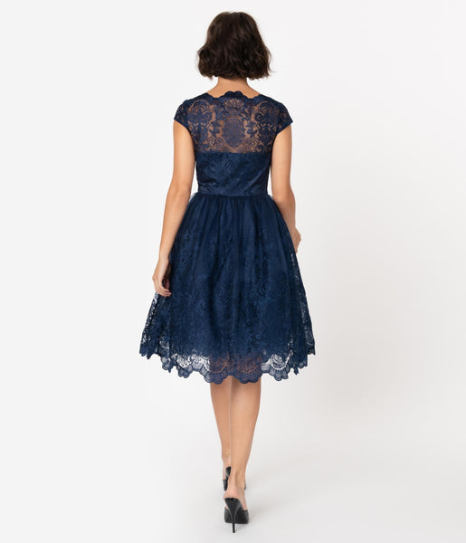 Chi Chi London Navy Blue Baroque Embroidery April Tea Dress – Unique ...