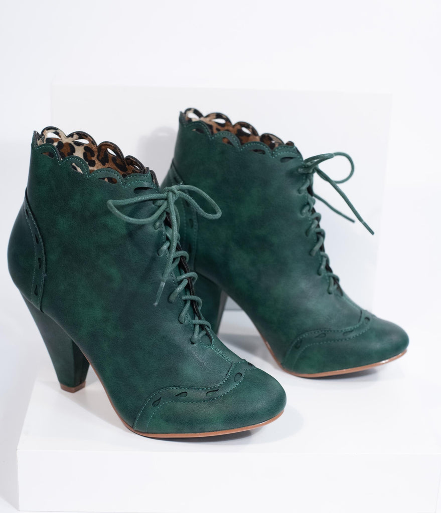 green lace up booties