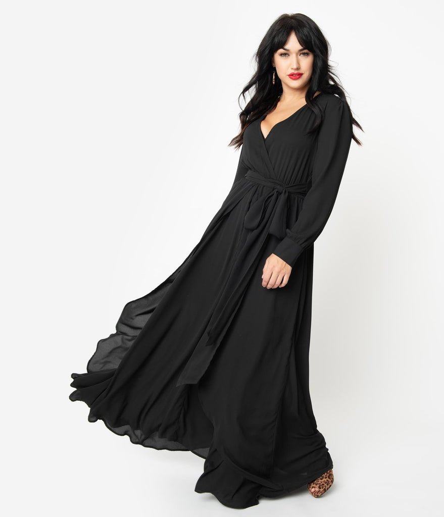 maxi black dress long sleeves