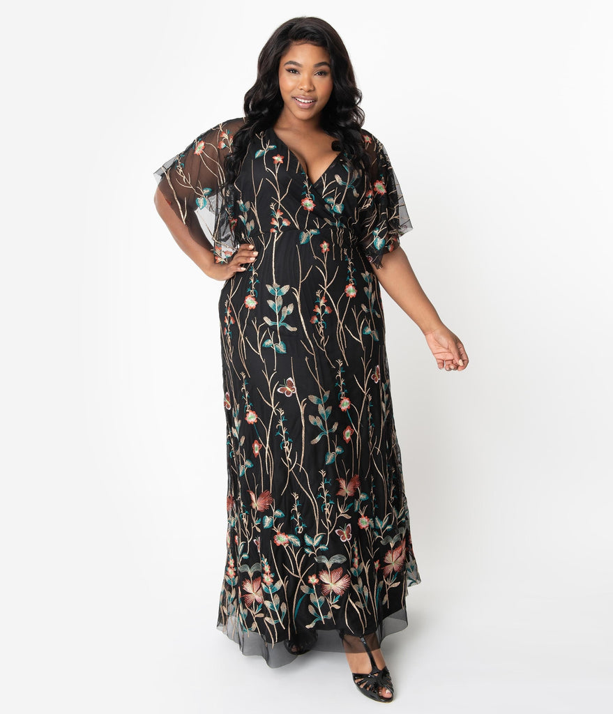 plus size floral embroidered dress