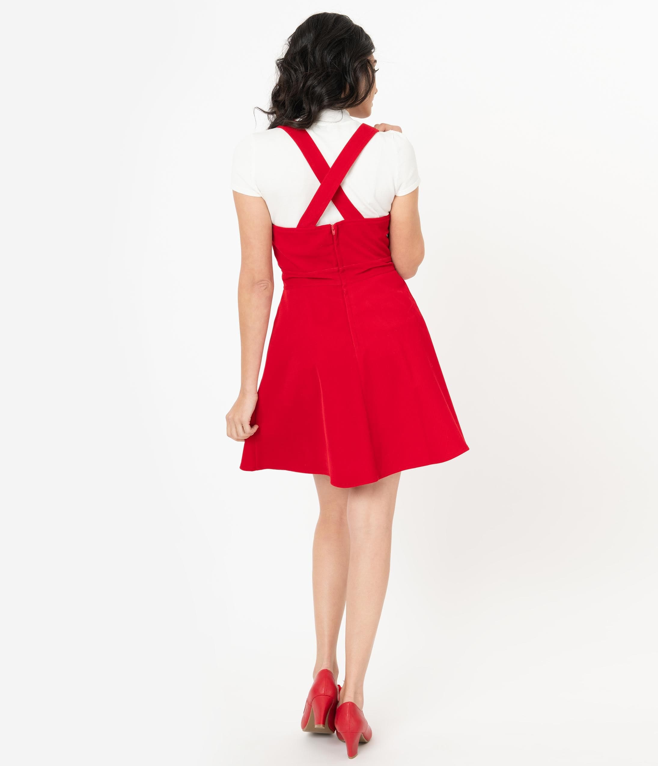 dungaree dress red