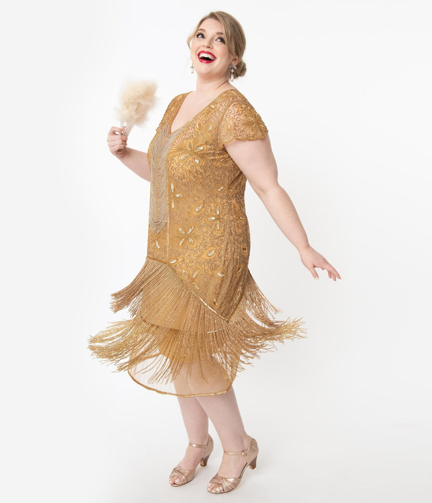 Plus Size 1920s Style Gold Beaded Edith 