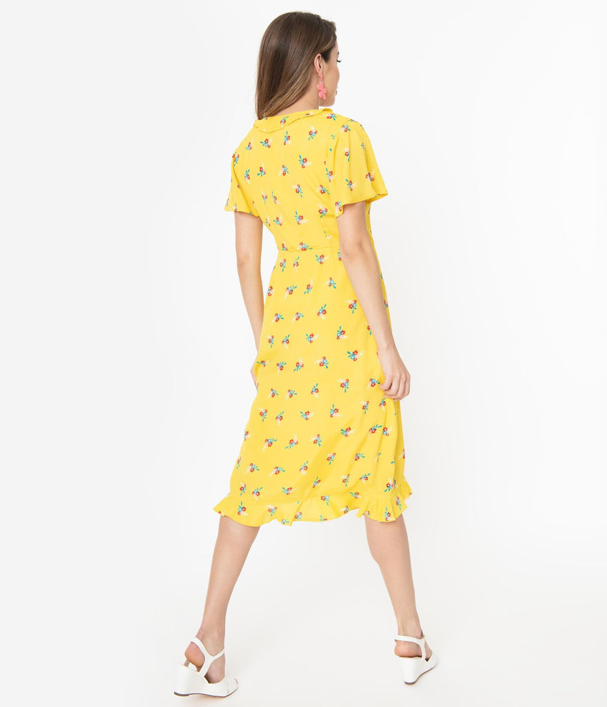 bright yellow wrap dress