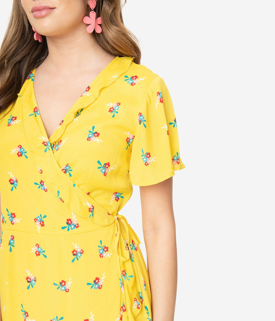 yellow wrap dress floral