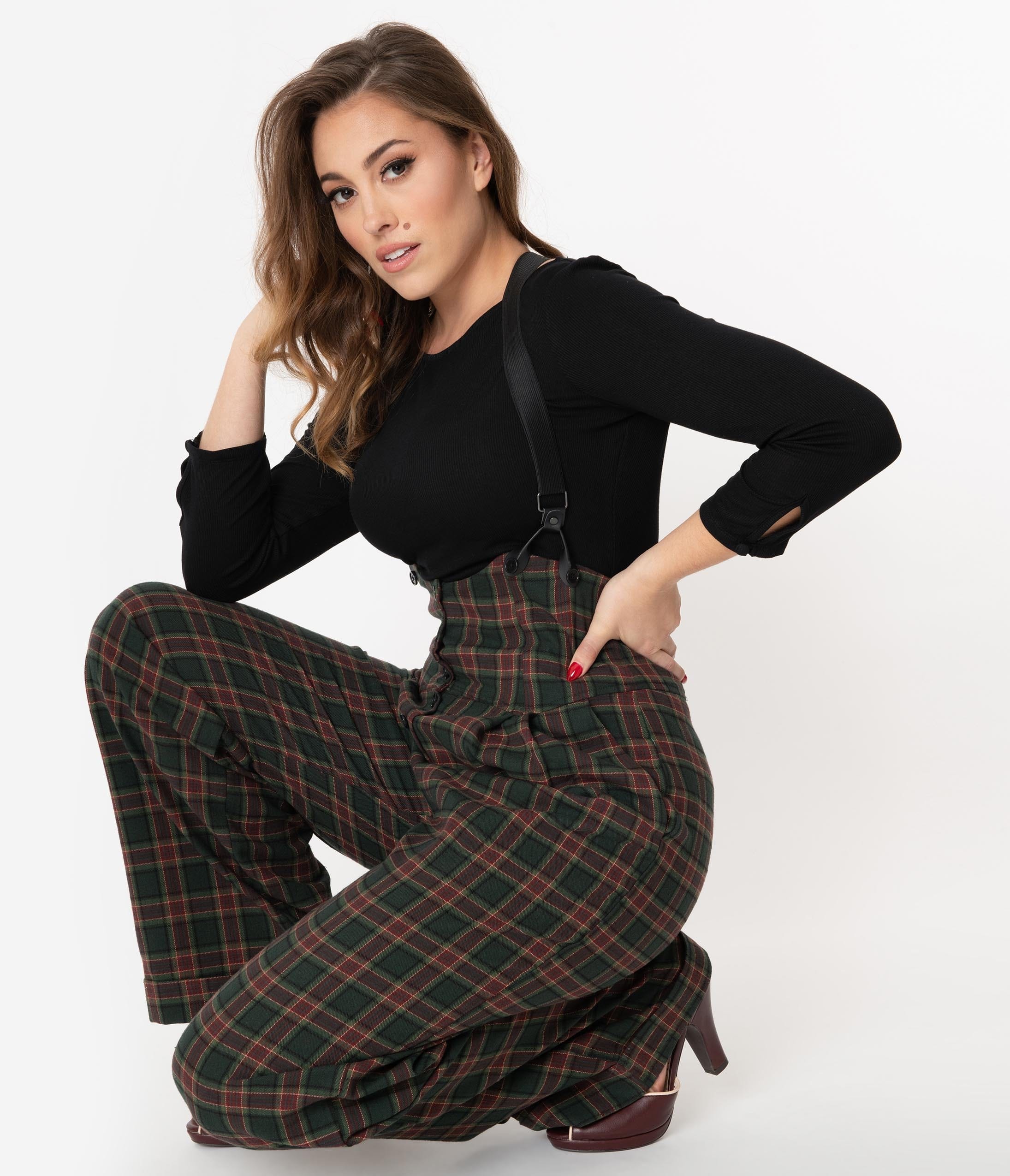 high waisted green plaid pants