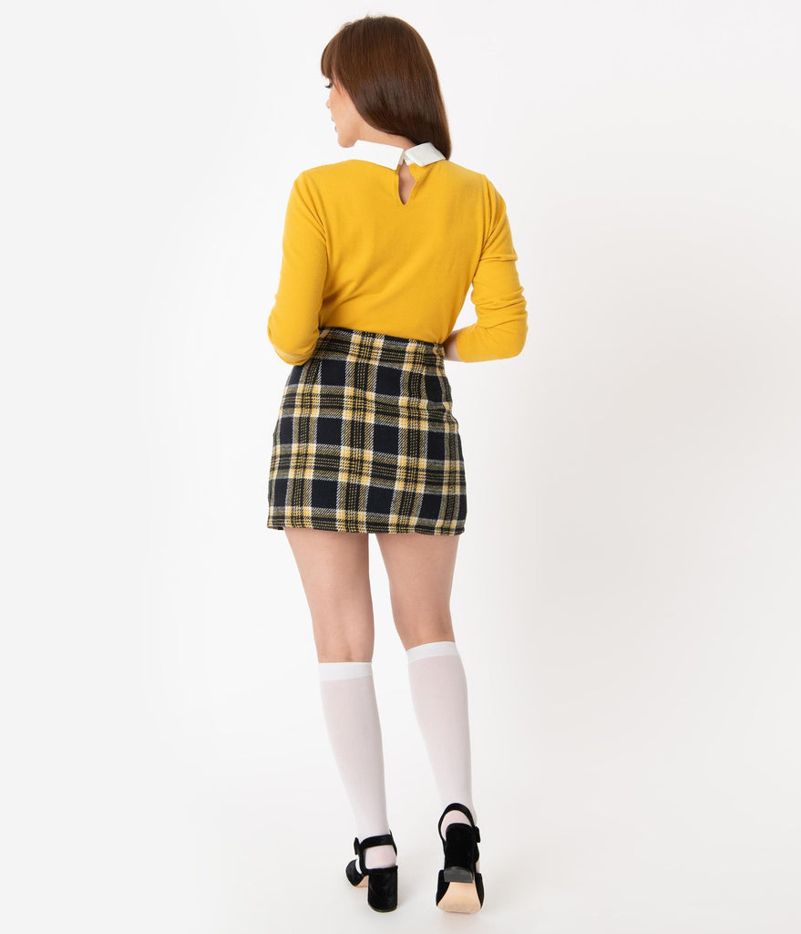 Black Yellow Plaid Mini Skirt Unique Vintage