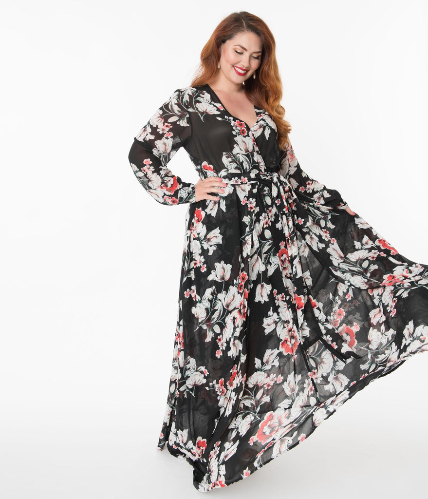 plus size black floral maxi dress