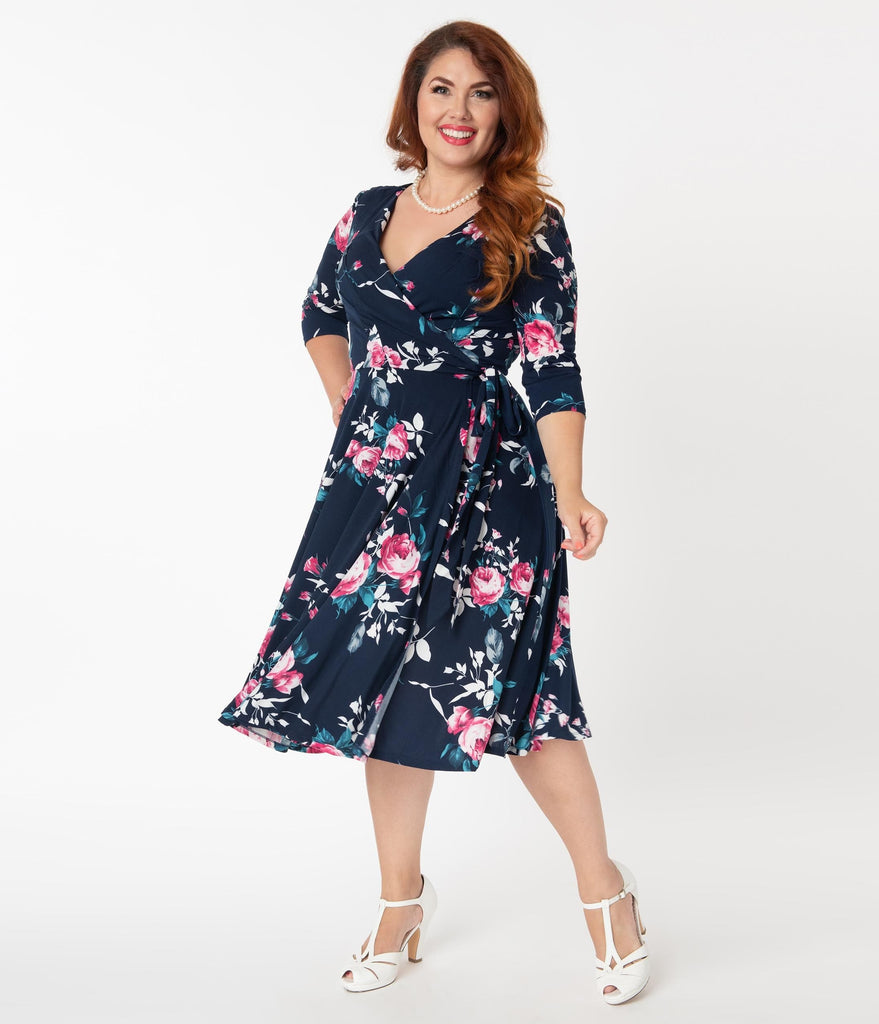 navy and pink plus size dress