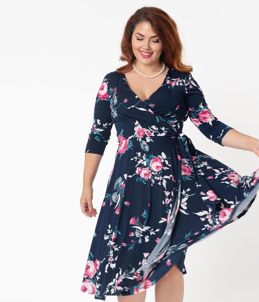 navy and pink plus size dress