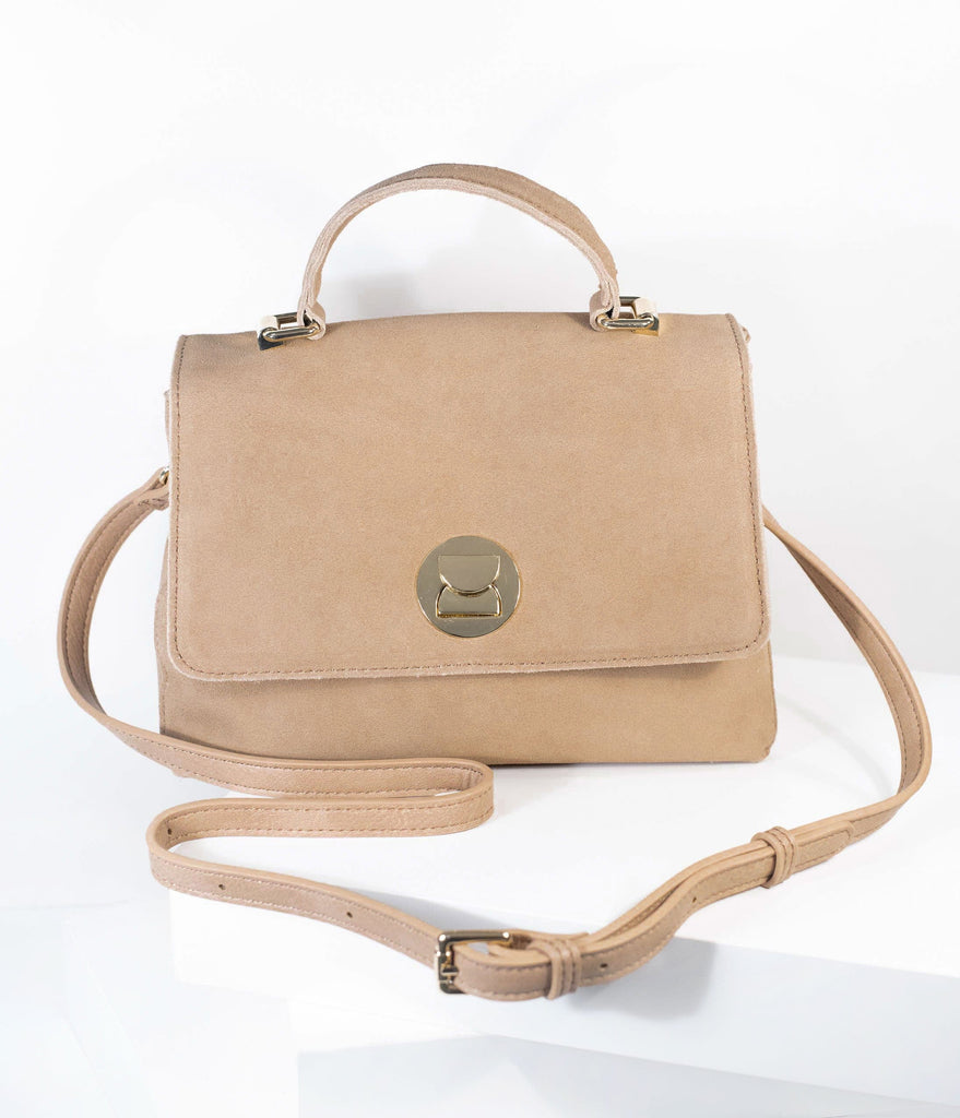 beige suede handbag