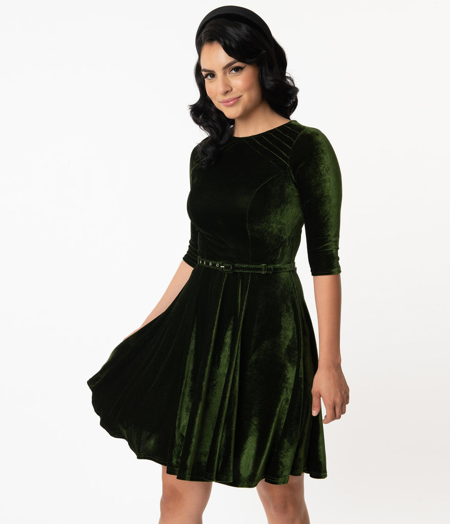 unique vintage green velvet dress