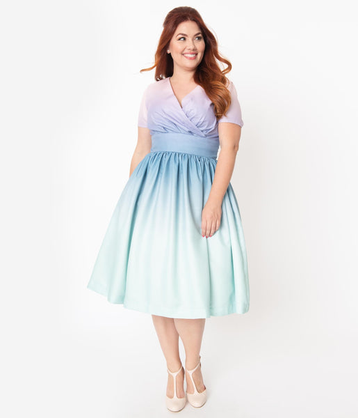Plus Size Pastel Rainbow Ombre Alyssa Swing Dress – Unique Vintage