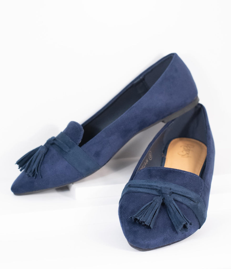 dark blue suede loafers
