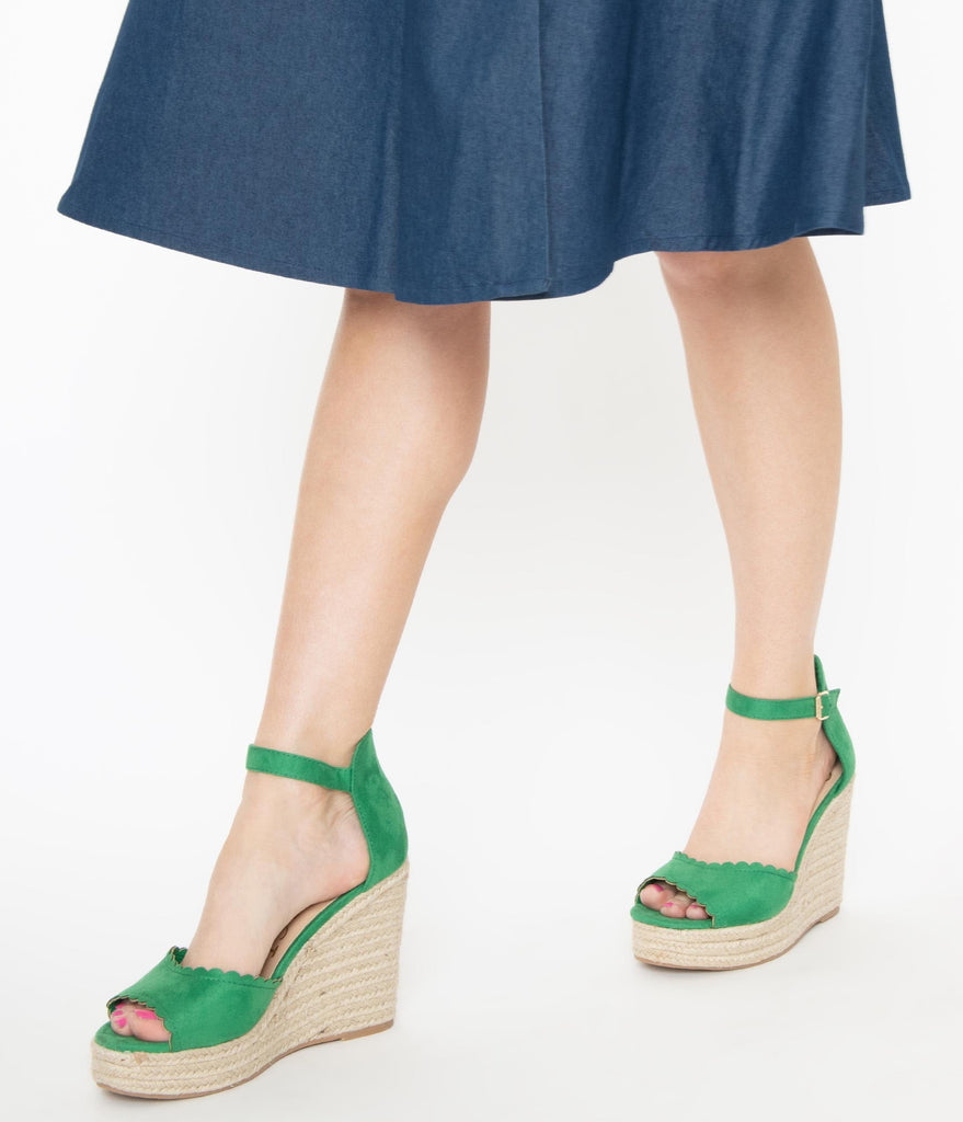 Emerald Suede Peep Toe Espadrille 