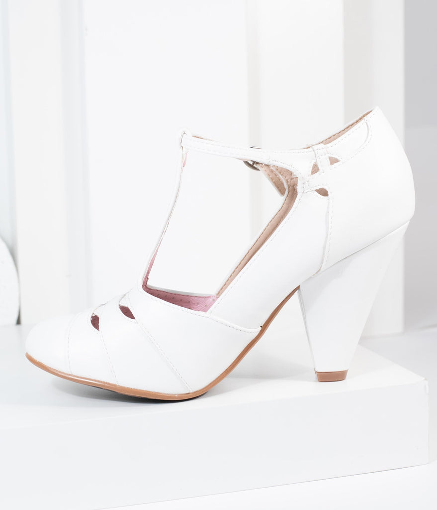 white t strap pumps