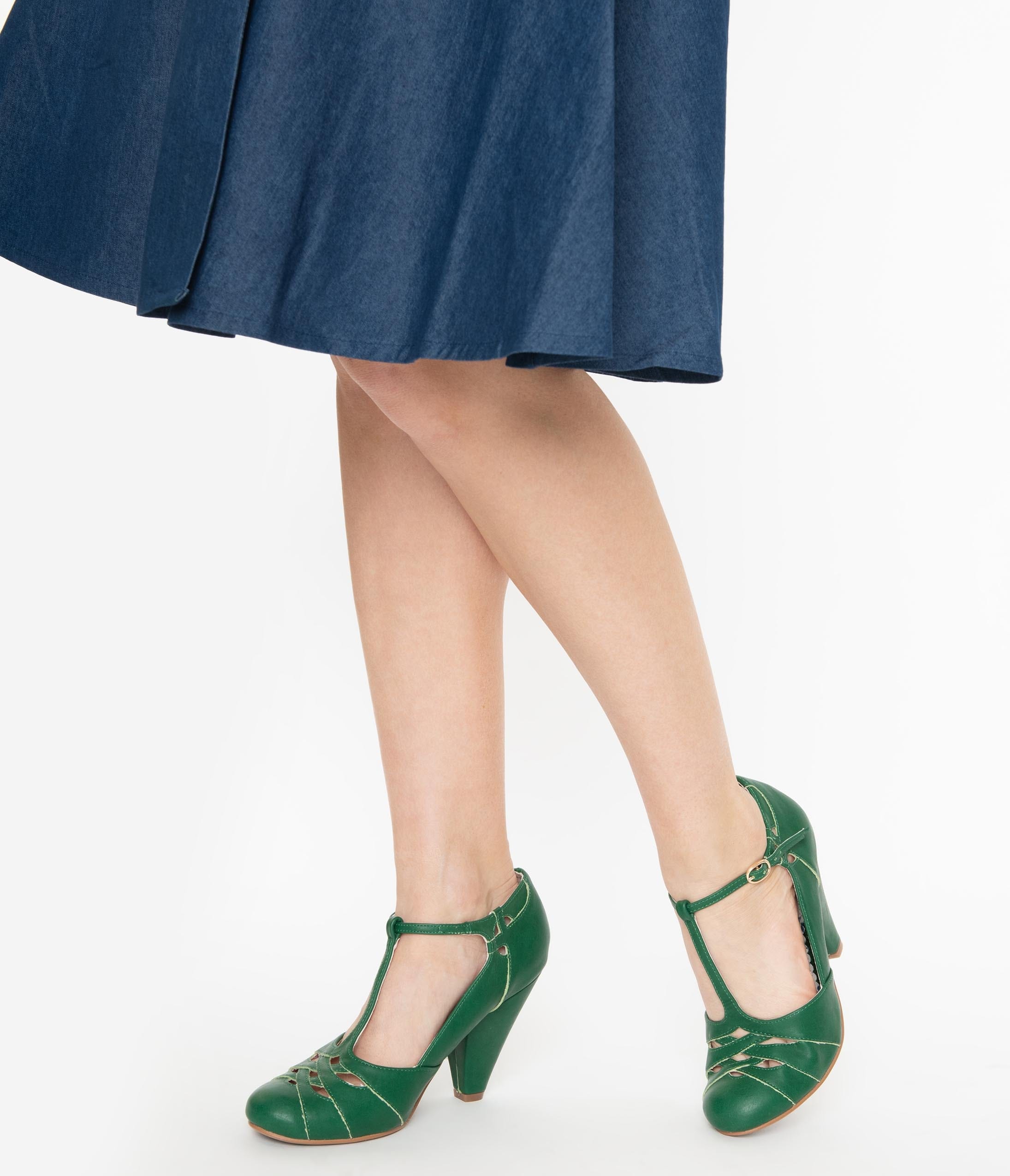 Bettie Page Green Laura T-Strap Heel 