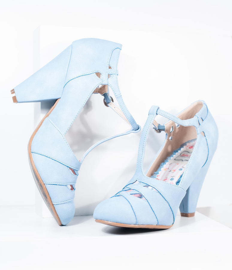 blue t strap shoes