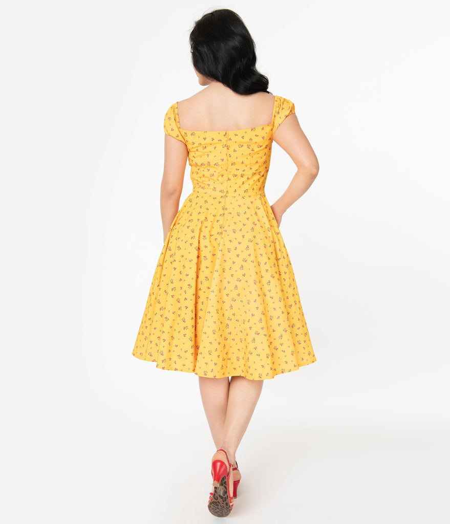 yellow floral cocktail dress