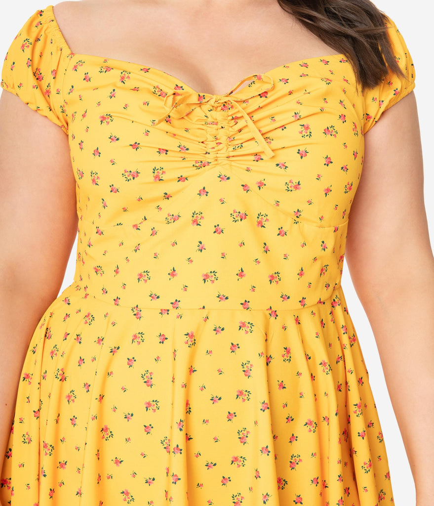 yellow floral swing dress