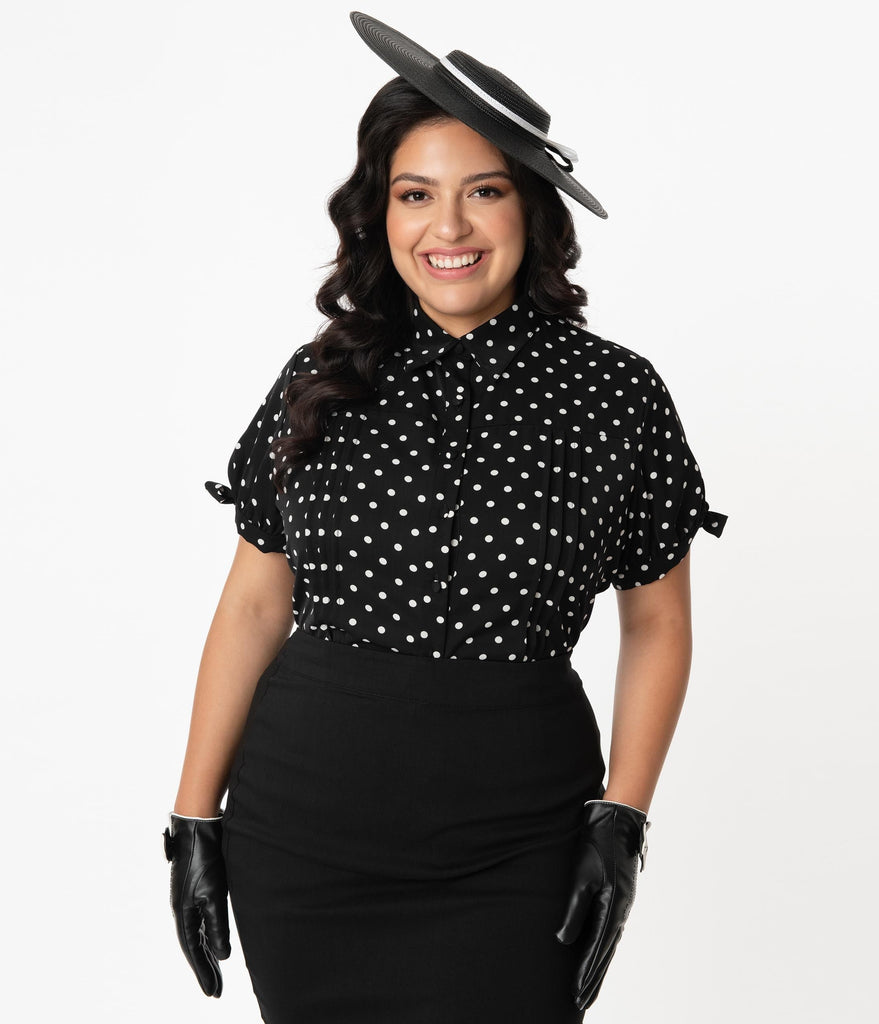 black and white polka dot shirt plus size