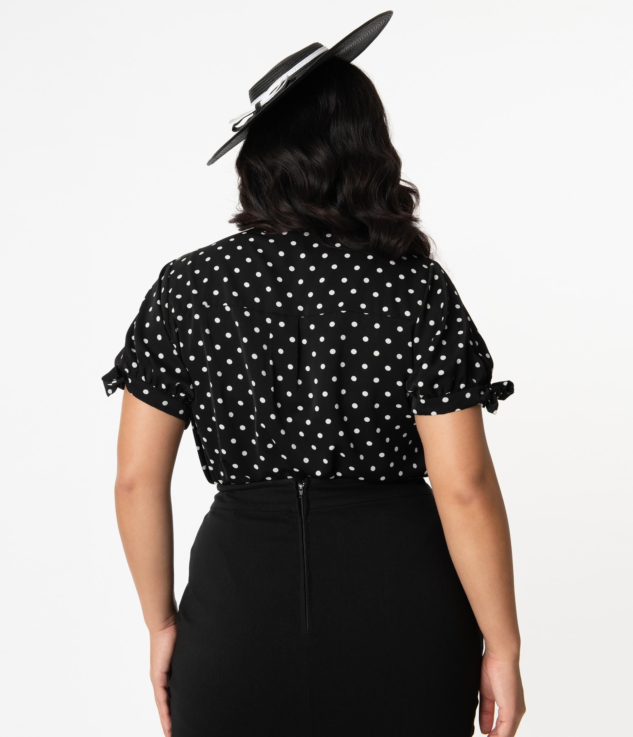 plus size black and white polka dot blouse