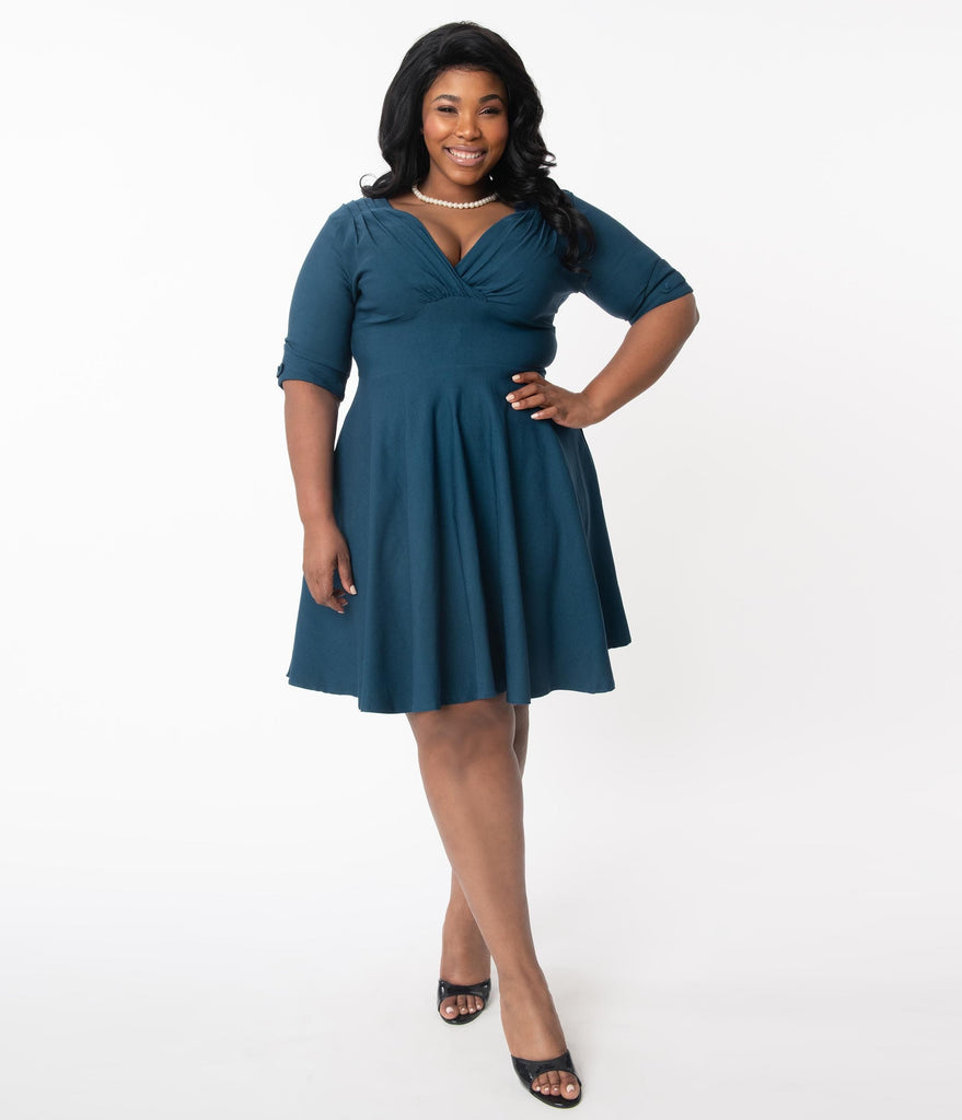 teal fit and flare dress