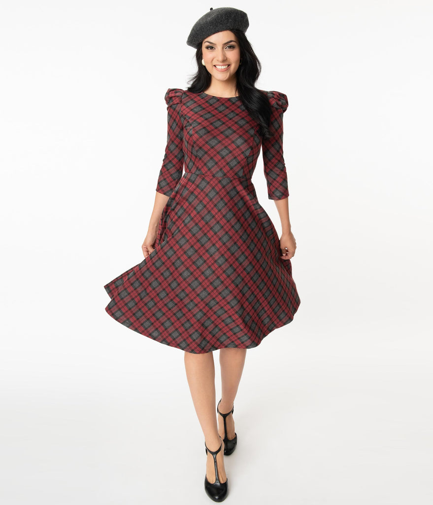 plaid flare dress