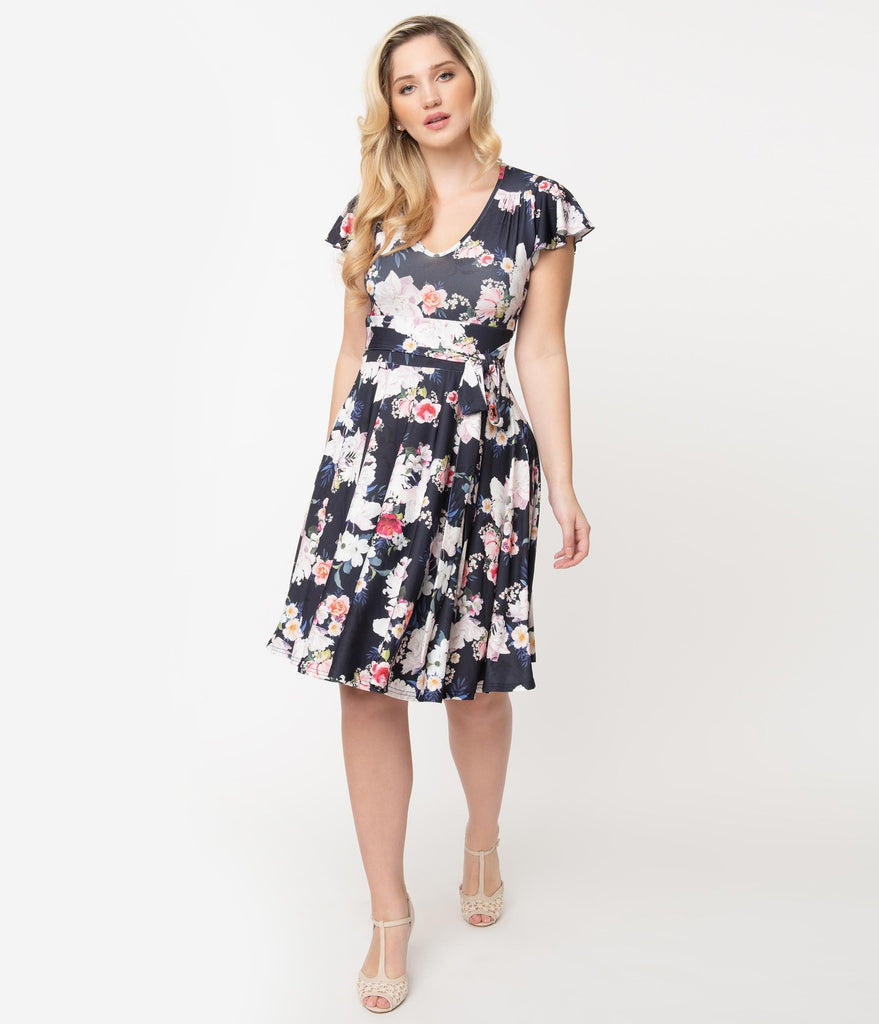 navy flutter sleeve dress