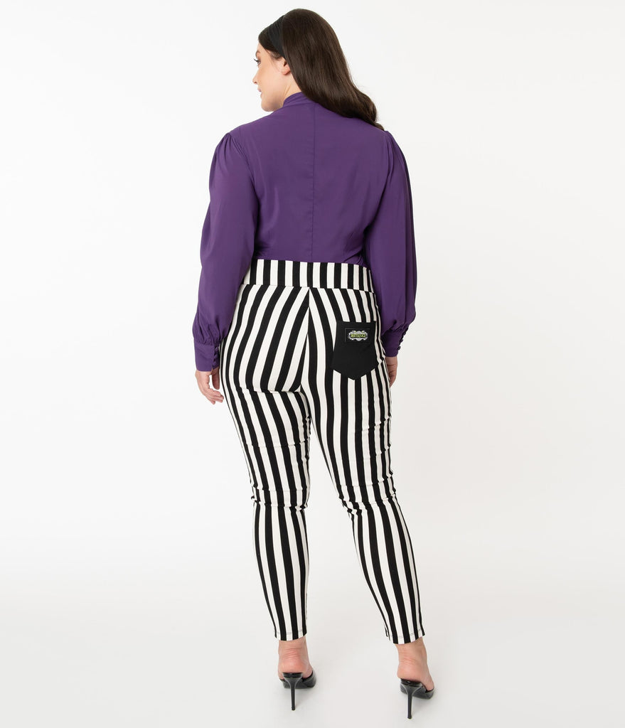 plus size black and white striped pants