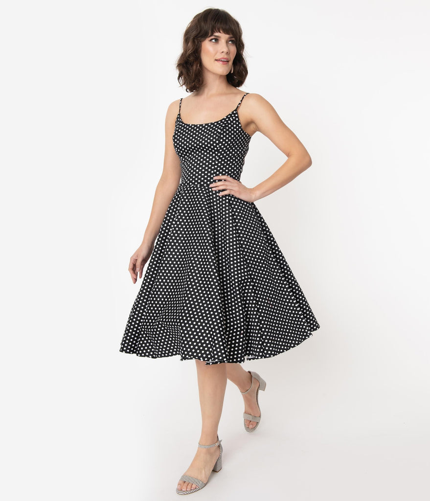 black polka dot swing dress