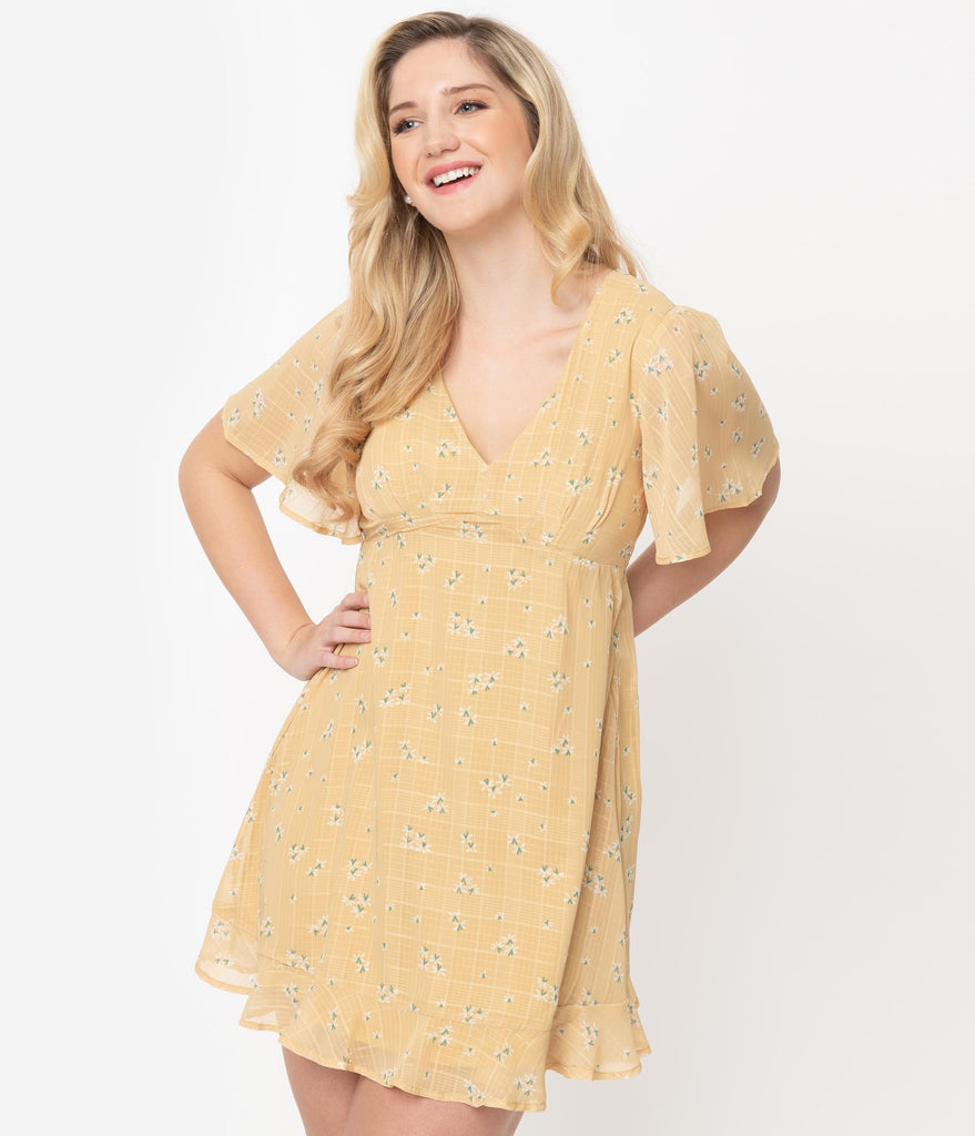 yellow flutter sleeve dress