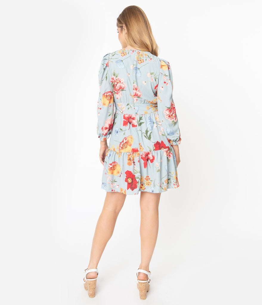 light blue floral dress with sleeves