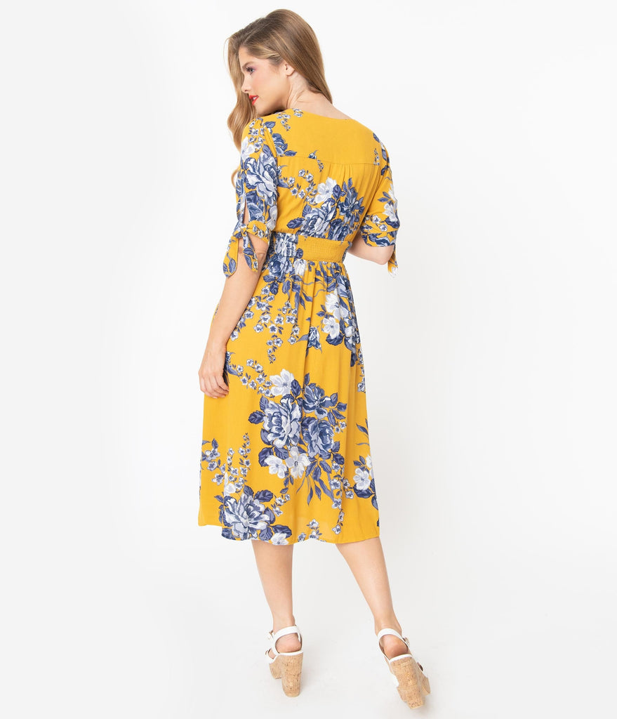 yellow button down midi dress