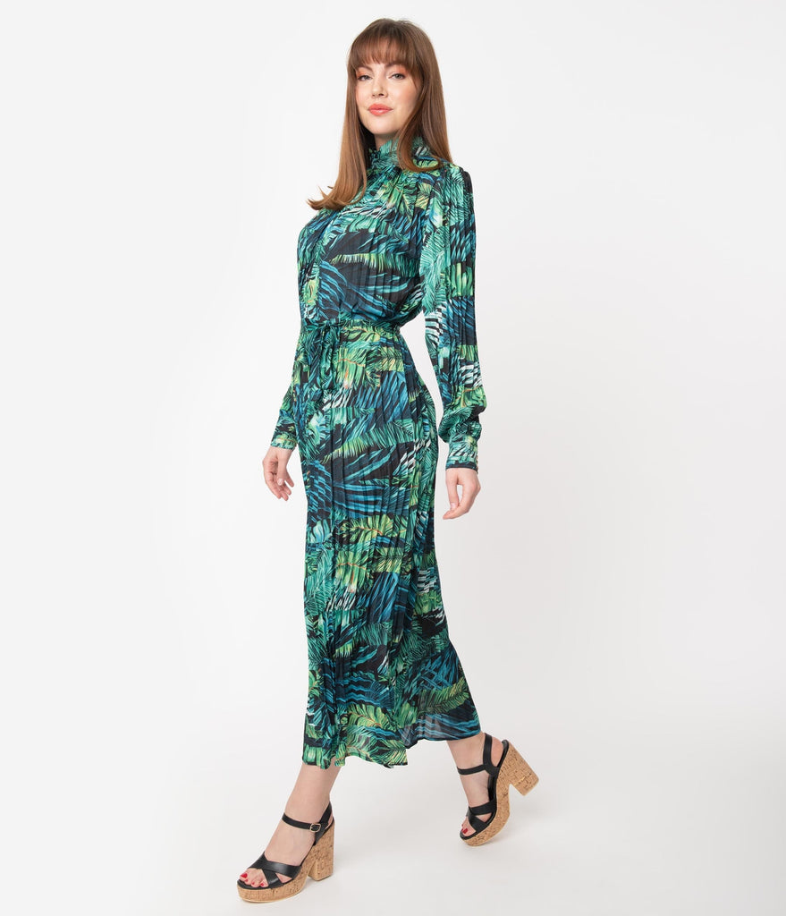 green tropical print maxi dress