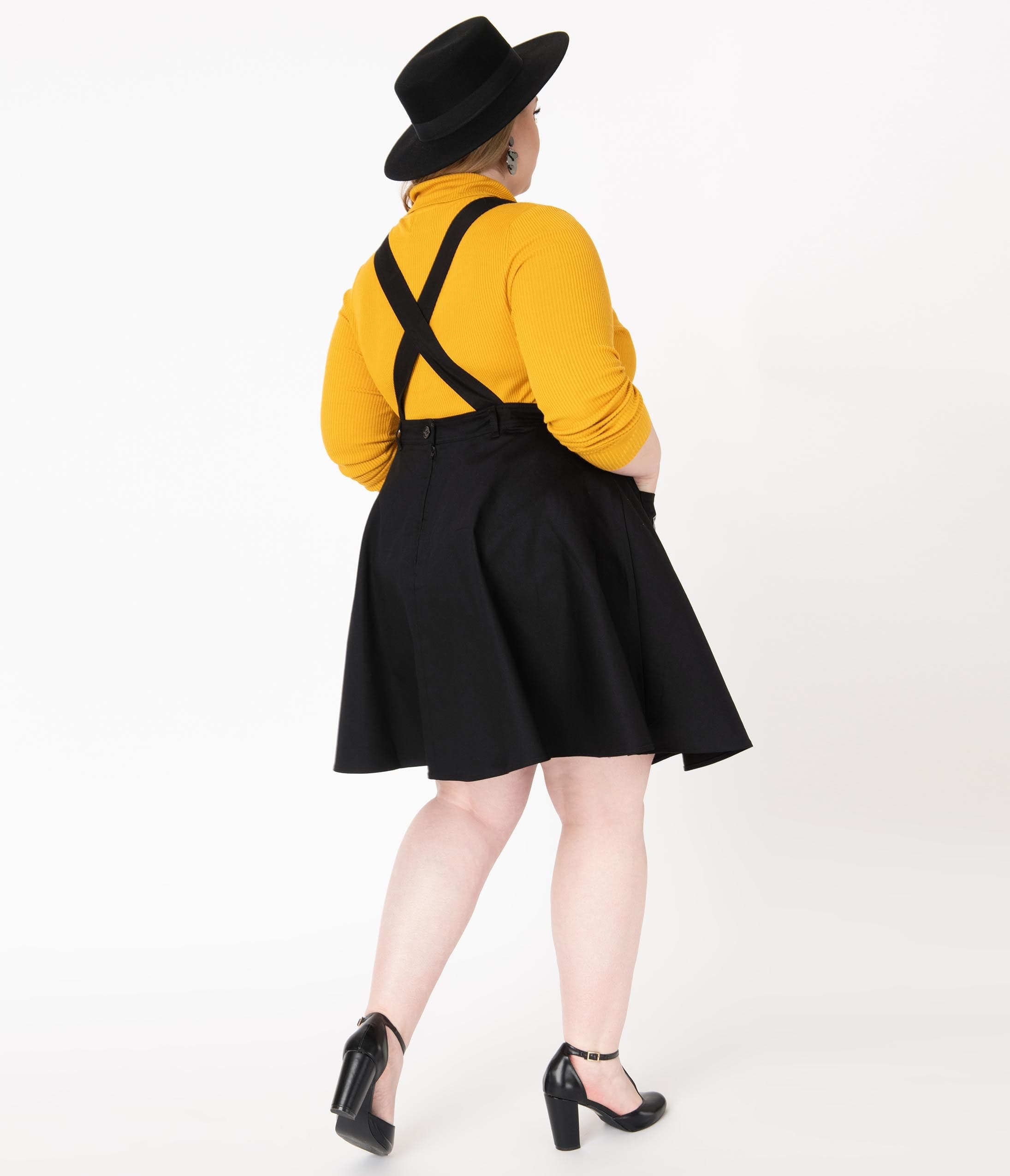 plus size black pinafore dress