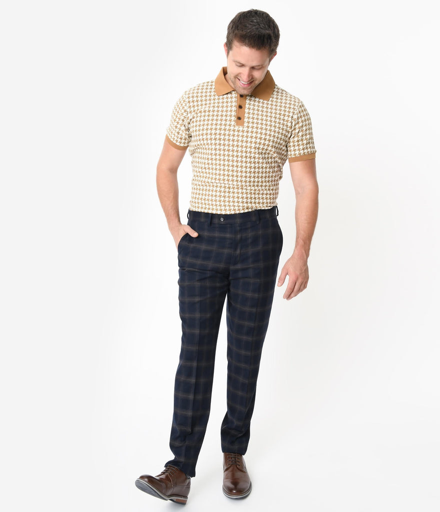 navy blue plaid pants mens